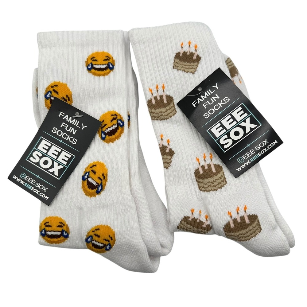 EEE Sox Family Fun Socks Emoji Laughing - Cake Birthday Party Novelty‎ 2-Pair